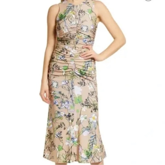 Halogen Dresses & Skirts - Halogen Floral Print Midi Dress - Beige and Green